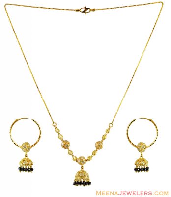 22k Gold Black Beads Necklace Set ( Light Sets )