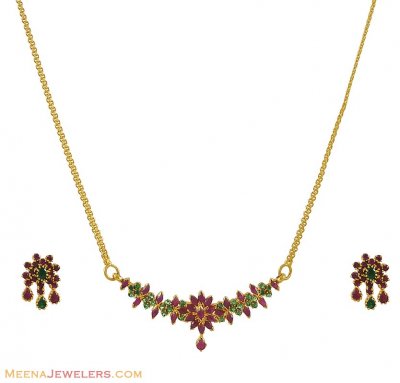 22k Ruby, Emerald Small Set ( Combination Necklace Set )