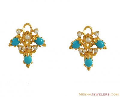 22Kt Gold Turquoise Earrings ( Precious Stone Earrings )