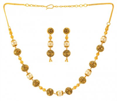 22kt Gold Necklace Earring Set ( Gold Designer Sets )