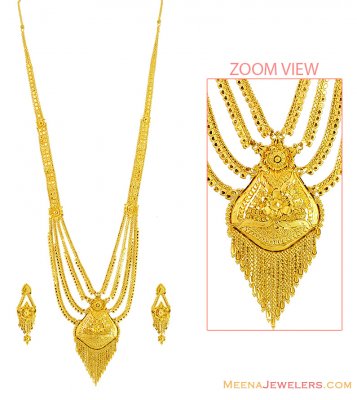 Fancy Long Gold Indian Necklace Set ( Bridal Necklace Sets )