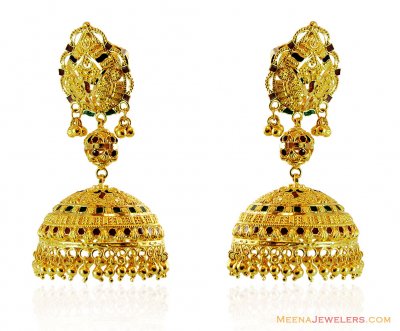 Traditional Gold Jhumki Earrings ( 22Kt Gold Fancy Earrings )