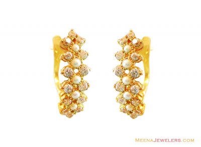 Designer Pearl Cz Earrings 22k  ( Precious Stone Earrings )