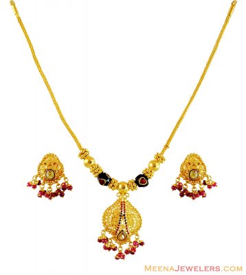 22K Gold Fancy Meena Light Necklace ( Light Sets )