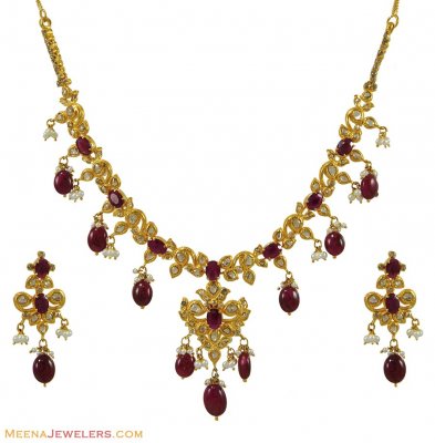Polki Diamond Ruby Necklace Set ( Diamond Necklace Sets )