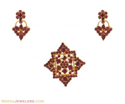 Ruby Pendant Set (22k gold) ( Precious Stone Pendant Sets )