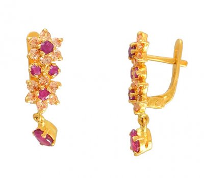 22K Gold Ruby Earrings ( Precious Stone Earrings )