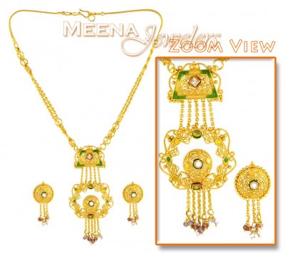 22Kt Gold Necklace with MeenaKari ( 22 Kt Gold Sets )
