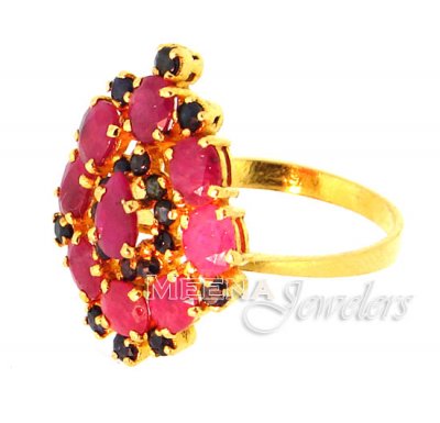 22Kt Gold Ruby and Sapphire Ring ( Ladies Rings with Precious Stones )