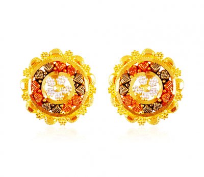 22kt Gold Tri Color Earrings ( 22 Kt Gold Tops )