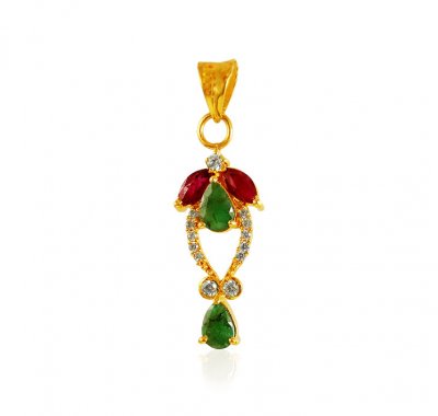 22K Gold Ruby Emerald Pendant ( Fancy Pendants )