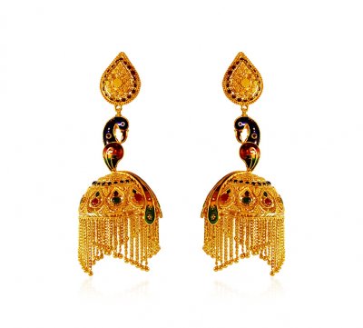 22K Peacock Chandelier Earrings ( Exquisite Earrings )