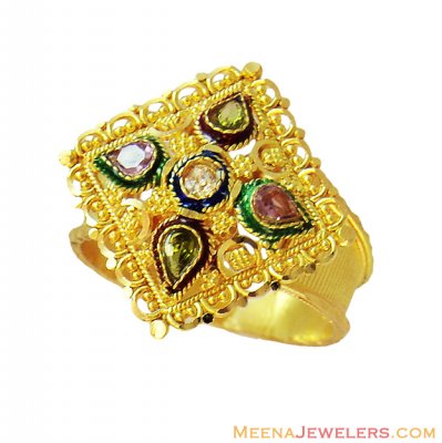 Designer Meenakari Ring 22k ( Ladies Gold Ring )