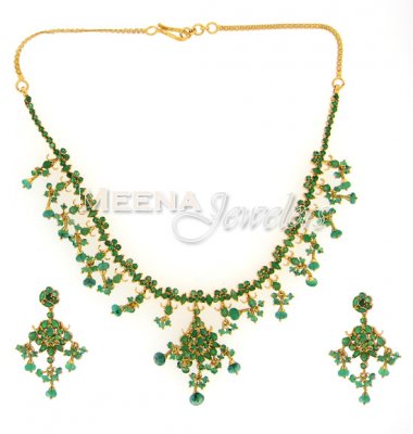 22 Kt Gold Emerald Set ( Emerald Necklace Sets )