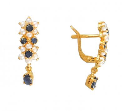Sapphire and Pearl Clipon ( Precious Stone Earrings )