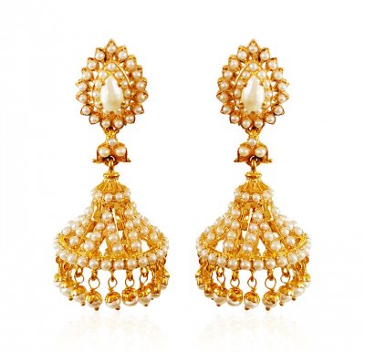 22Kt Gold Jumki Pearl Earrings ( Precious Stone Earrings )