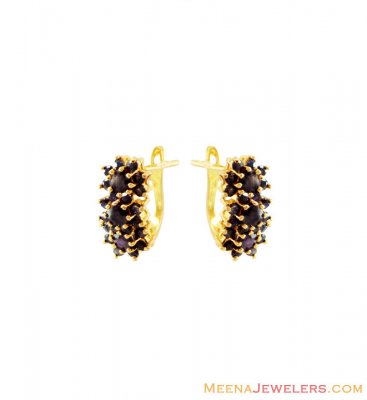 22K Indian Gold Sapphire Earring ( Precious Stone Earrings )