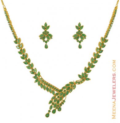 22K Fancy Emerald Necklace Set ( Emerald Necklace Sets )