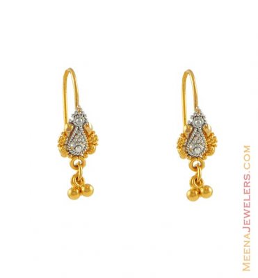 Two tone earring (22k Gold) ( 22Kt Gold Fancy Earrings )