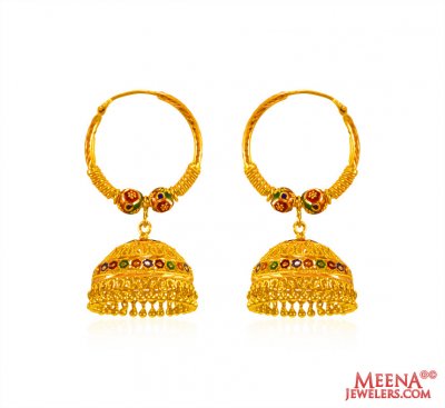 22K Gold Hoop Earrings with Jhumki ( Hoop Earrings )