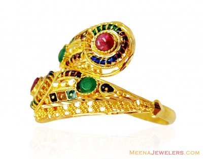 22k Designer Meenakari Spiral ring ( Ladies Gold Ring )