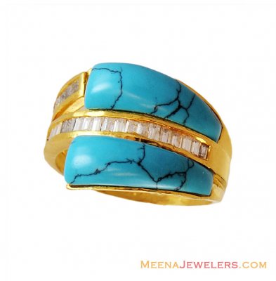 21K Fancy Colored Stone CZ Ring  ( Ladies Rings with Precious Stones )