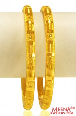 22K Pipe Style Kada (2 Pc) ( Gold Bangles )