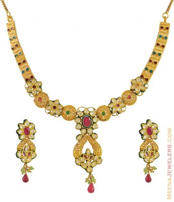 Antique Kundan Necklace Set (22Kt) ( Antique Necklace Sets )