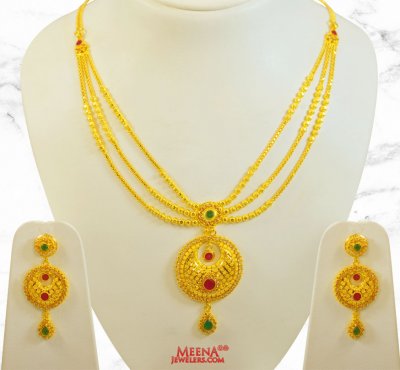 22Kt Gold Stone Necklace Set ( Precious Stone Sets )