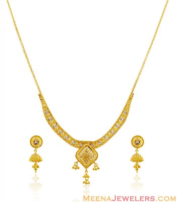 22k Two Tone Necklace Earring Set  ( Light Sets )