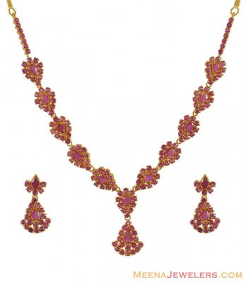 22K Necklace Set with Rubies Studded ( Ruby Necklace Sets )