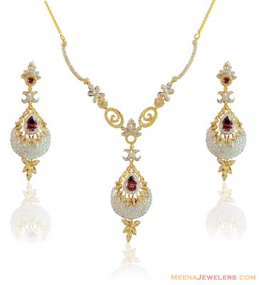 22k Fancy Stones Necklace Set  ( Gold Designer Sets )