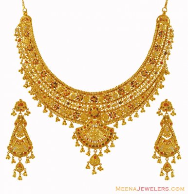 Tricolori Gold Bridal Necklace Set ( Bridal Necklace Sets )