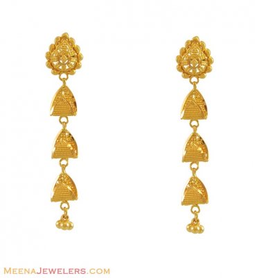 22k Gold Long Earrings ( 22Kt Gold Fancy Earrings )