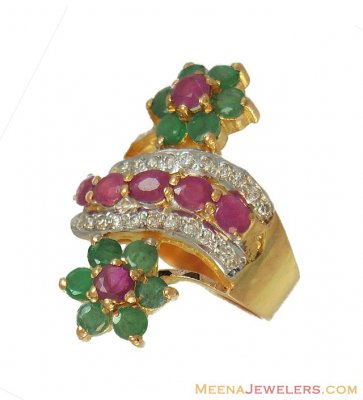 Designer Ruby Emerald Ring (22Kt) ( Ladies Rings with Precious Stones )