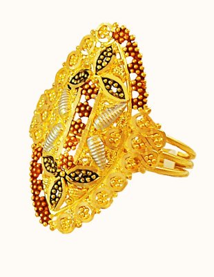 22K Traditional Tricolor Ring  ( Ladies Gold Ring )