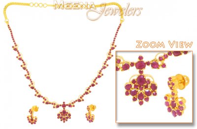 22Kt Ruby Necklace and Earrings ( Ruby Necklace Sets )