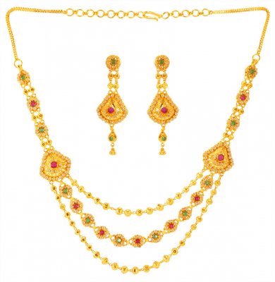 22K Gold Layered Necklace Set ( Precious Stone Sets )