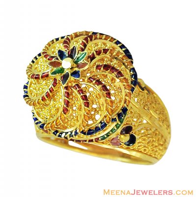 Designer Indian Meenakari Ring 22K ( Ladies Gold Ring )