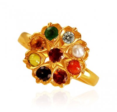 22Kt Gold Ladies Navaratan Ring ( Diamond Rings )