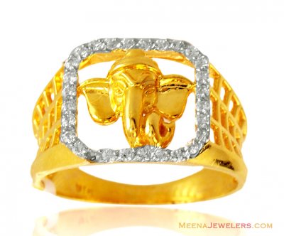 22k Gold Lord Ganesha  Mens Ring ( Mens Signity Rings )