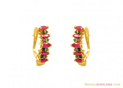 Ruby Emerald Combo Earrings 22k  ( Precious Stone Earrings )