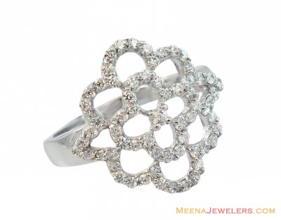 18K Designer Flower Ring ( Ladies White Gold Rings )