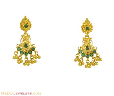 Emerald Earrings (22K Gold) ( Precious Stone Earrings )