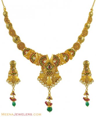 22K Gold Kundan Designer Set ( Antique Necklace Sets )