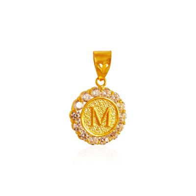 22k Gold Pendant with Initial (M) ( Initial Pendants )