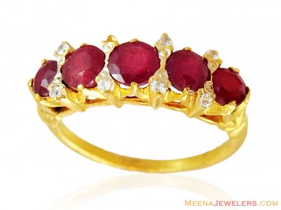 Designer Ruby Ring 22k Gold ( Ladies Rings with Precious Stones )