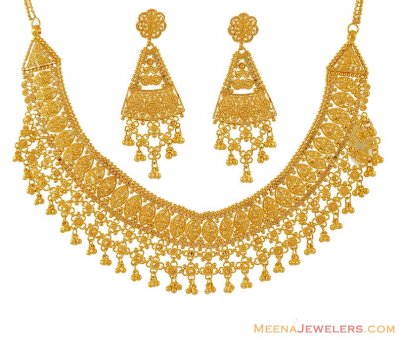 22K Gold Necklace and Earring Set ( 22 Kt Gold Sets )