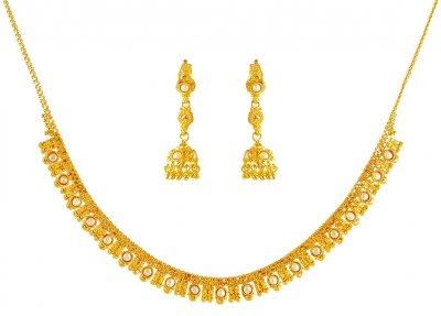 22K Gold Necklace Set with pearls ( Light Sets )