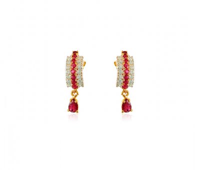 22K Ruby and CZ Earrings ( Precious Stone Earrings )